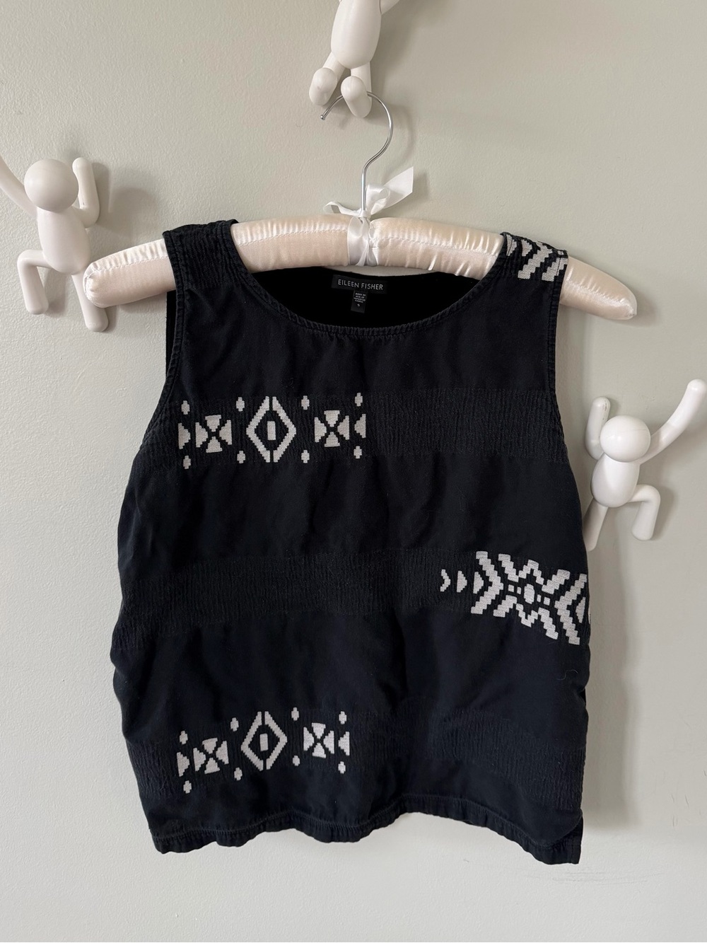 Eileen Fisher Black Sleeveless Knit Top with Geometric Accent